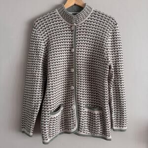 Baby Alpaca Handmade in Peru Button Front Tan and Brown Chevron Cardigan Sweater